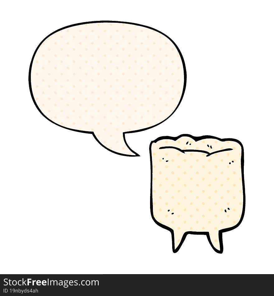 cartoon tooth and speech bubble in comic book style