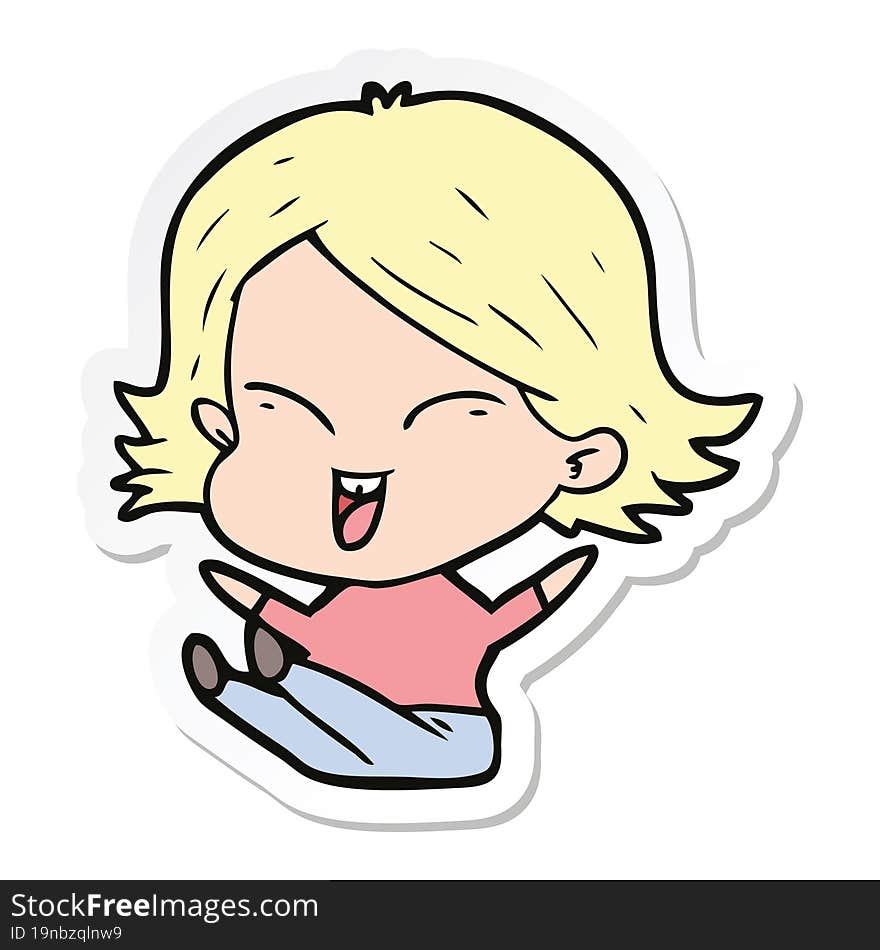 sticker of a happy cartoon girl