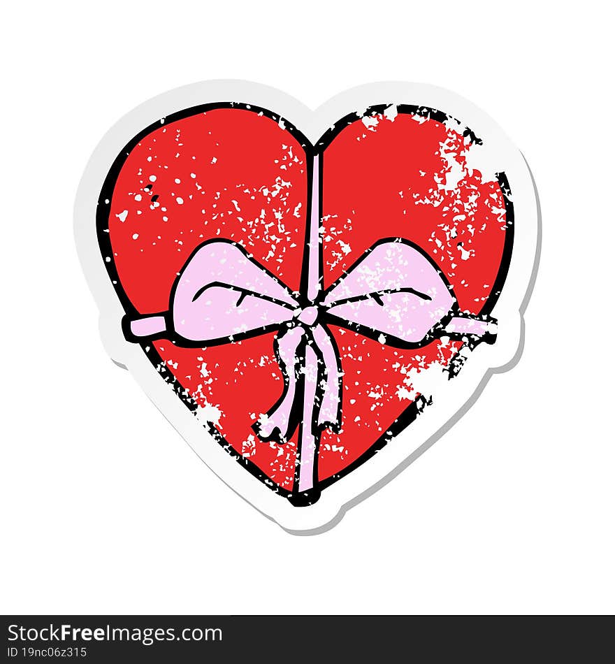 retro distressed sticker of a cartoon heart shaped present