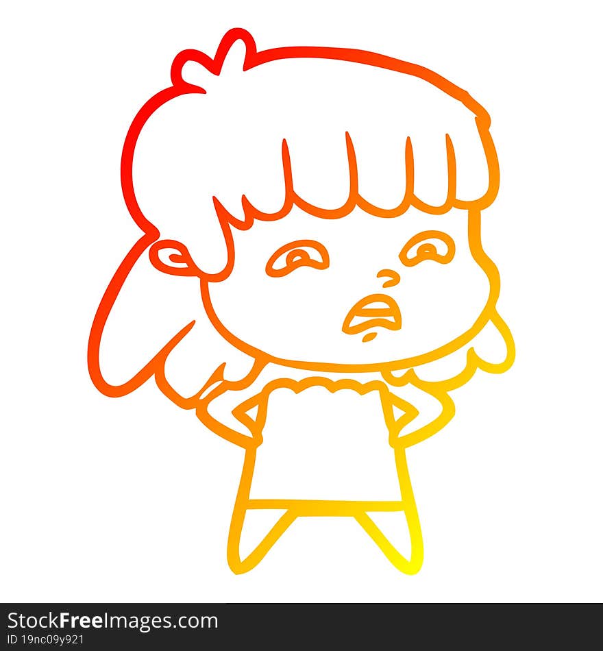 Warm Gradient Line Drawing Cartoon Worried Woman