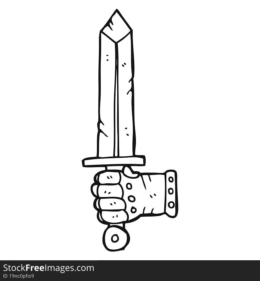 Black And White Cartoon Hand Holding Sword