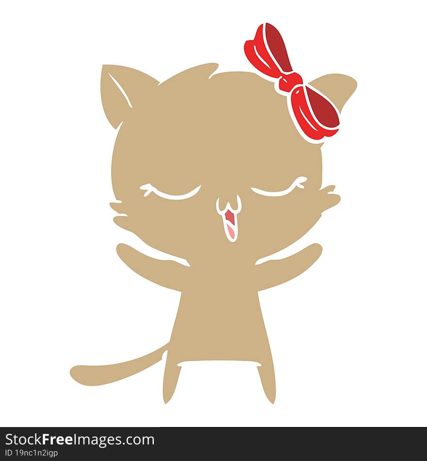 flat color style cartoon cat with bow on head