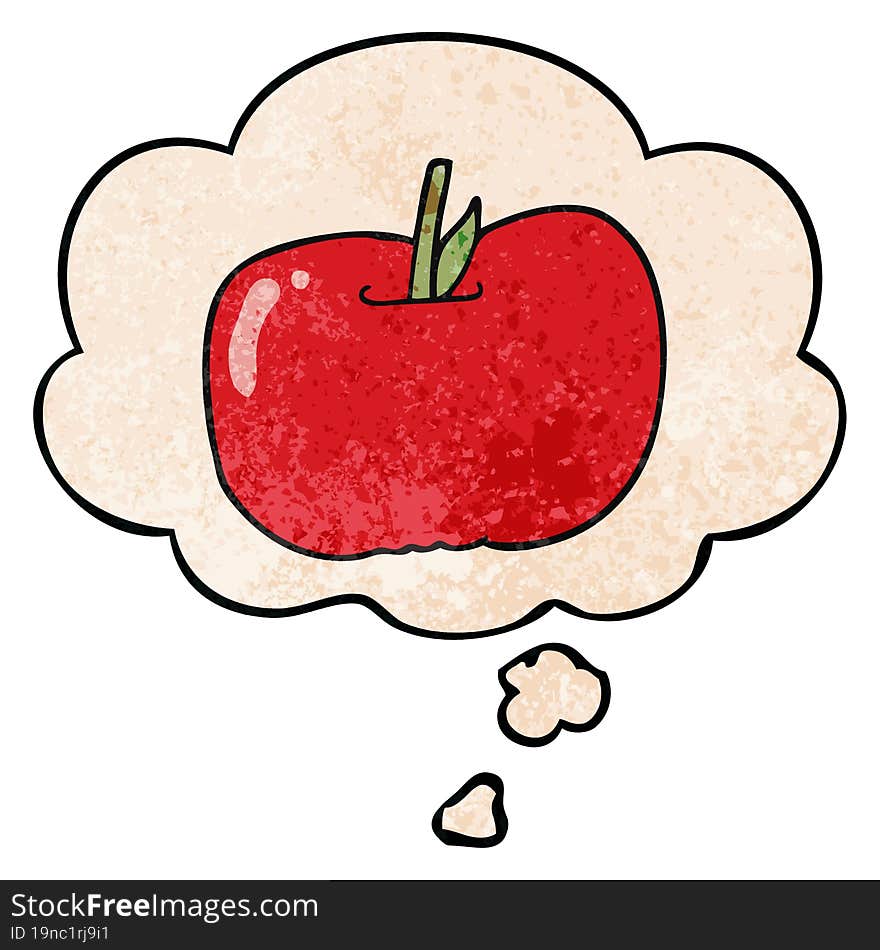 cartoon apple and thought bubble in grunge texture pattern style