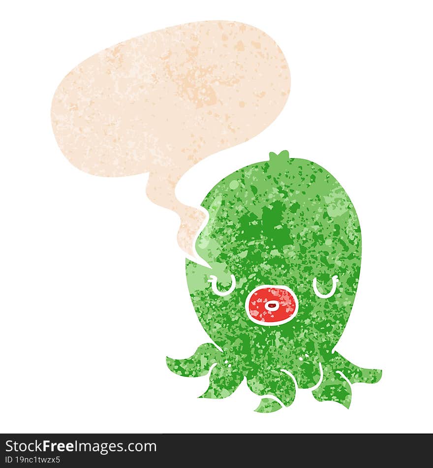 Cartoon Octopus And Speech Bubble In Retro Textured Style