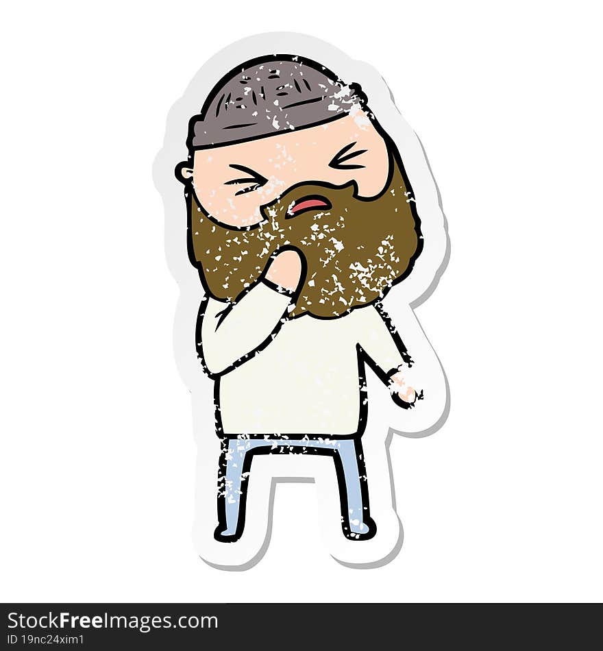 distressed sticker of a cartoon man with beard