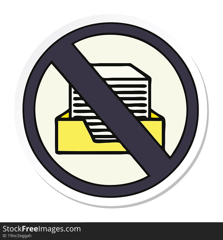 sticker of a cute cartoon paper ban sign