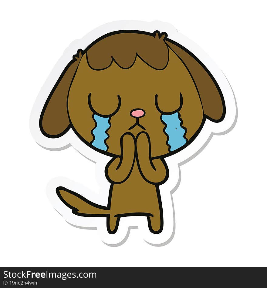 sticker of a cute cartoon dog crying