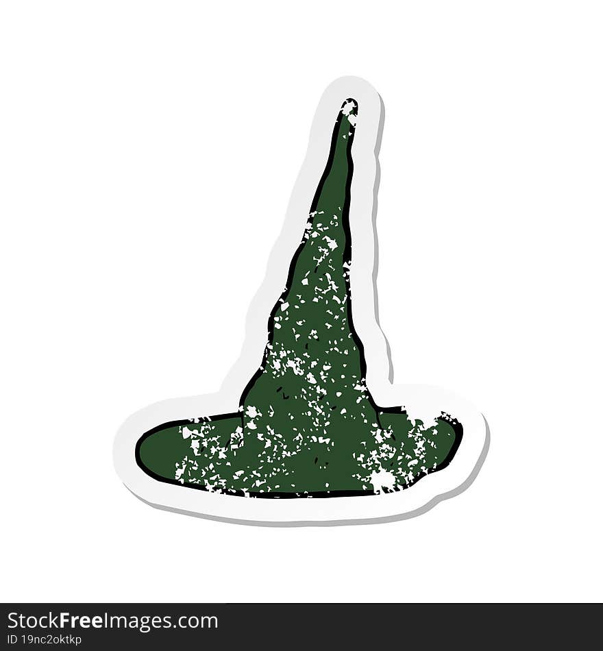 retro distressed sticker of a cartoon spooky witch hat