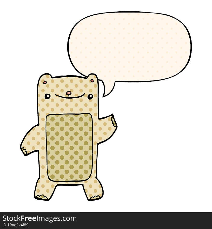 cartoon teddy bear with speech bubble in comic book style