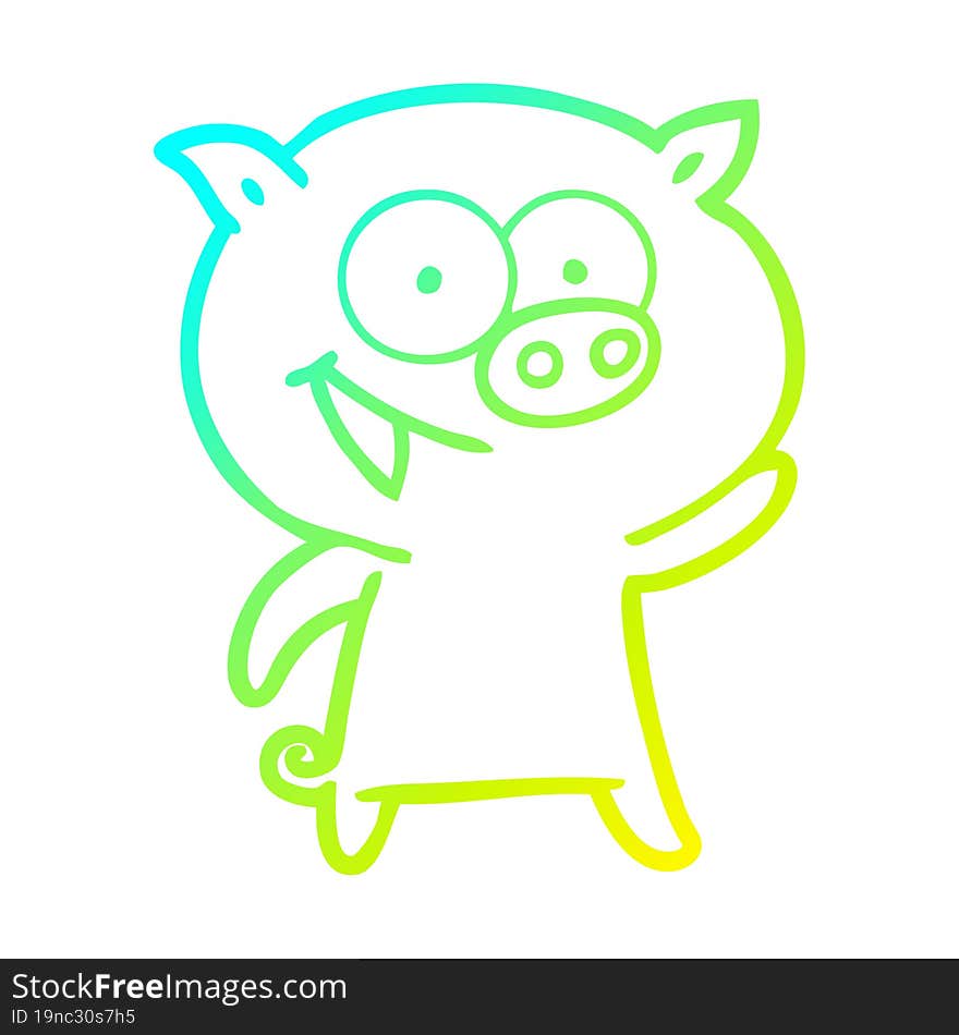 cold gradient line drawing of a cheerful pig cartoon