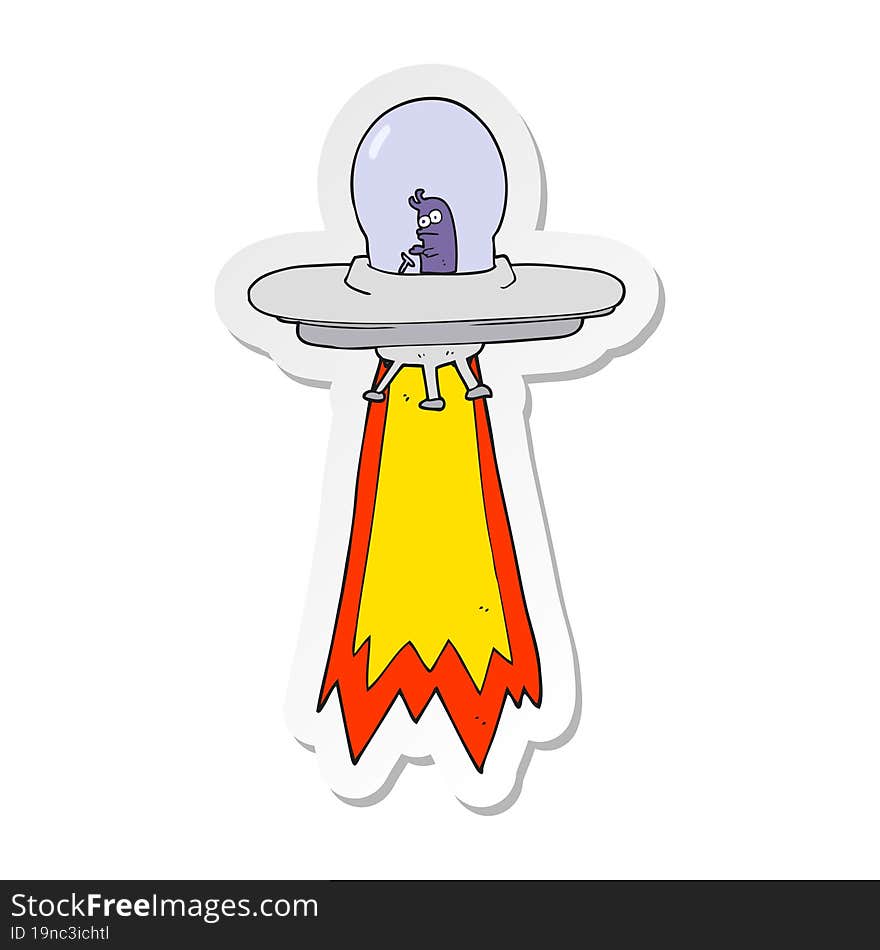 Sticker Of A Cartoon Flying Saucer