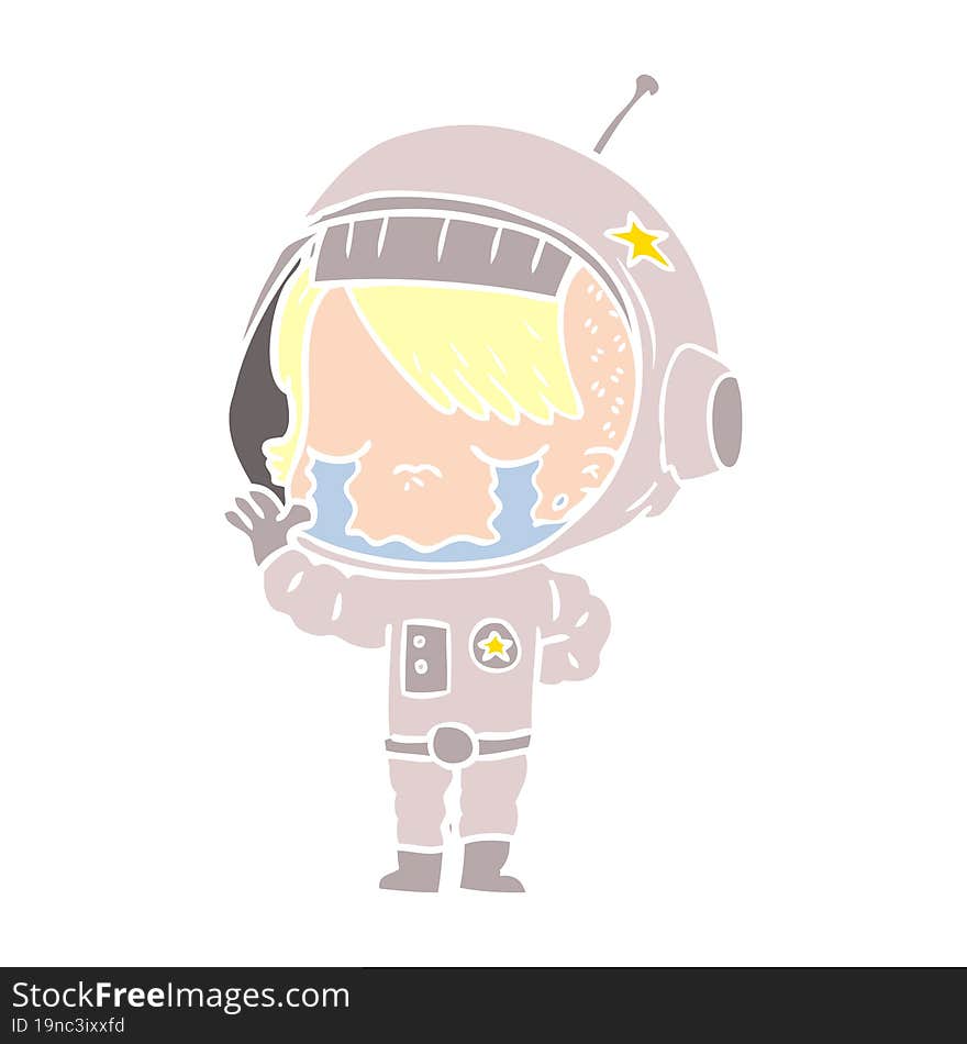 Flat Color Style Cartoon Crying Astronaut Girl