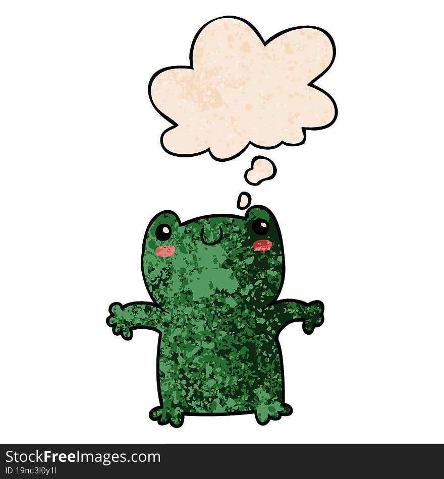 cartoon frog and thought bubble in grunge texture pattern style