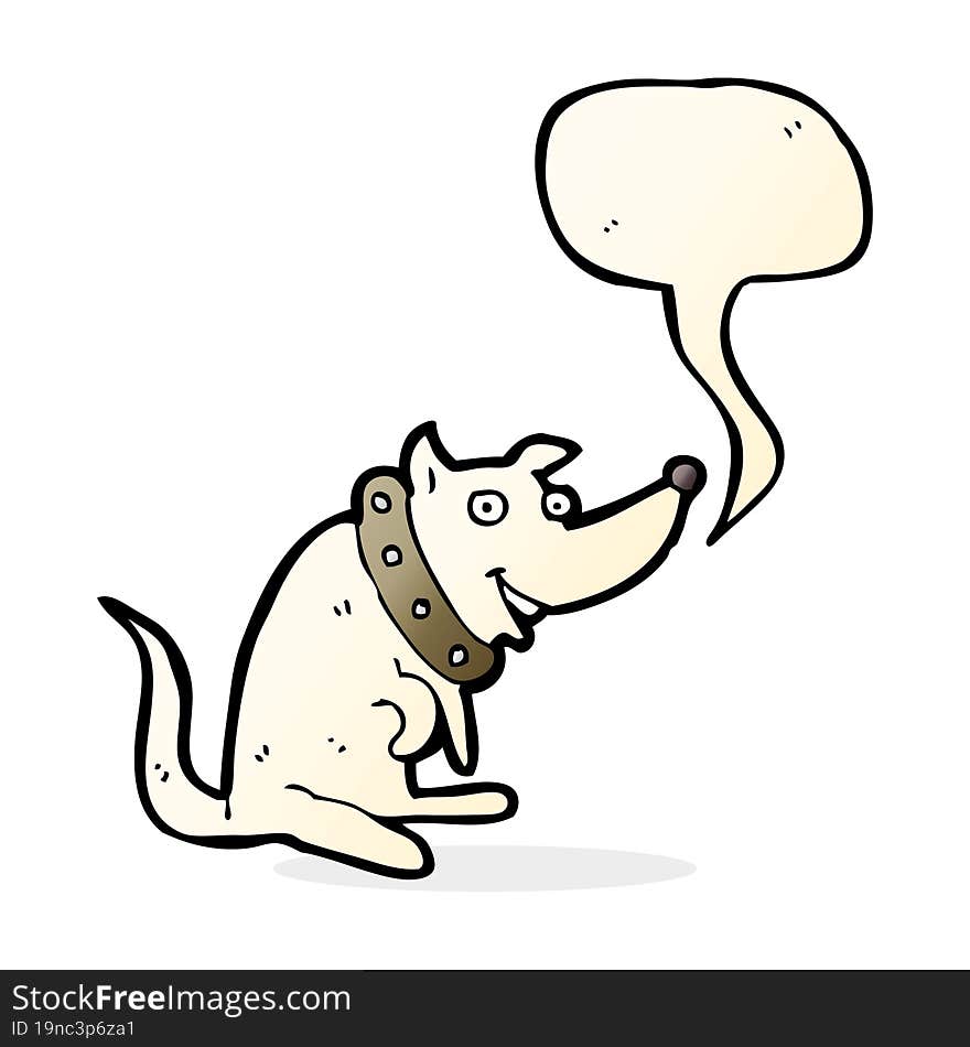 cartoon happy dog in big collar with speech bubble