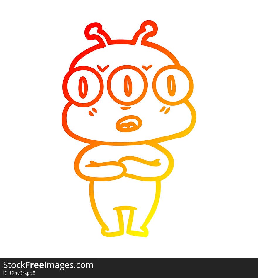 Warm Gradient Line Drawing Cartoon Three Eyed Alien