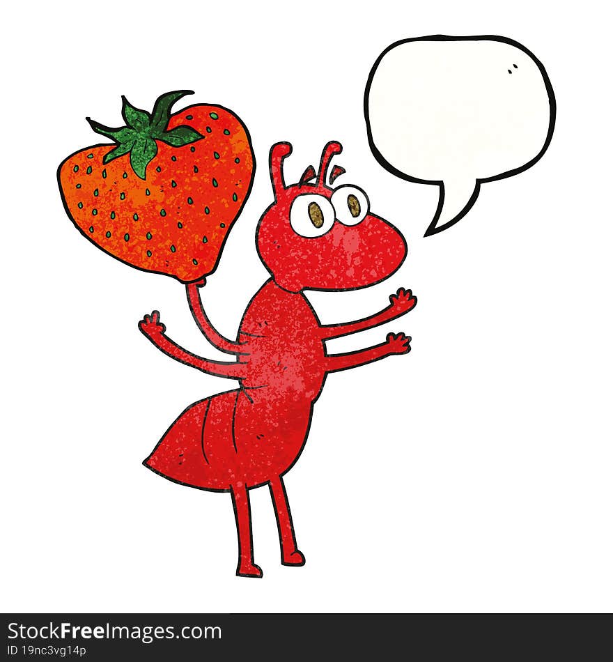 freehand speech bubble textured cartoon ant carrying food