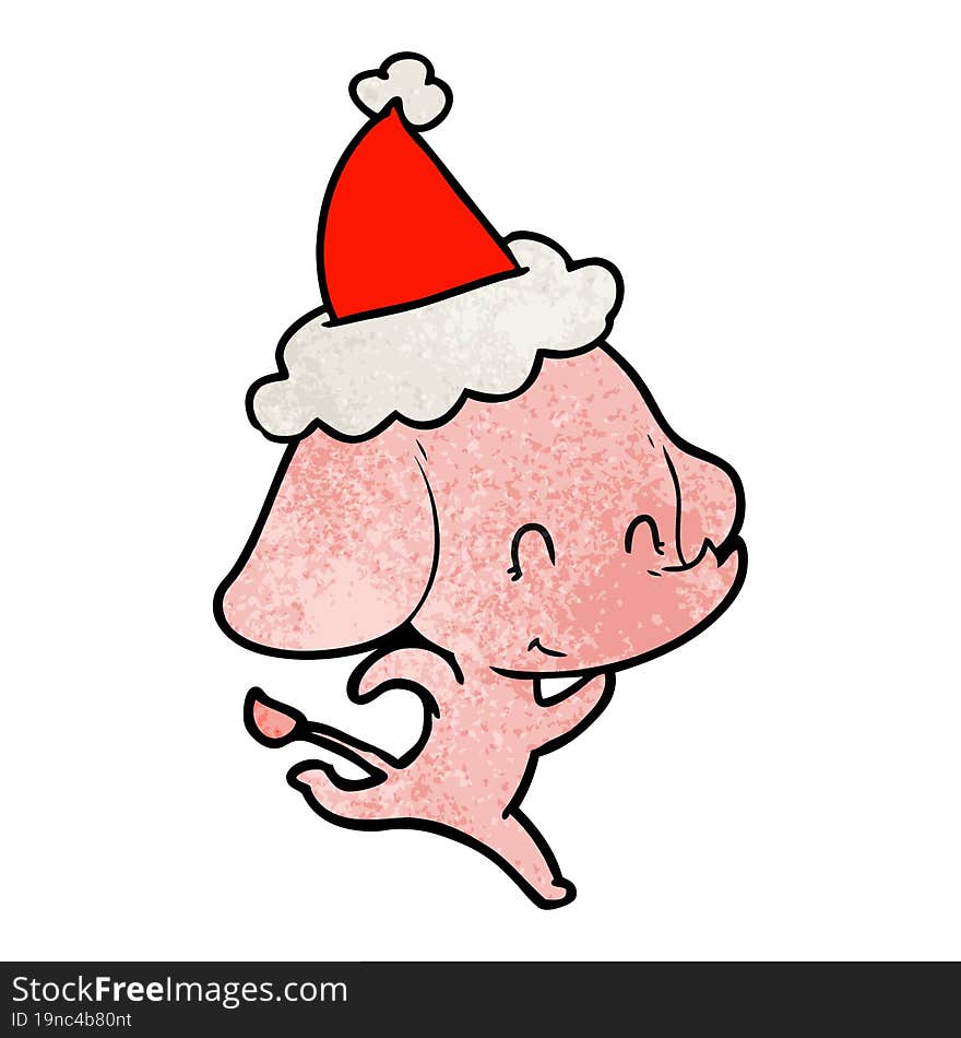 Cute Textured Cartoon Of A Elephant Wearing Santa Hat