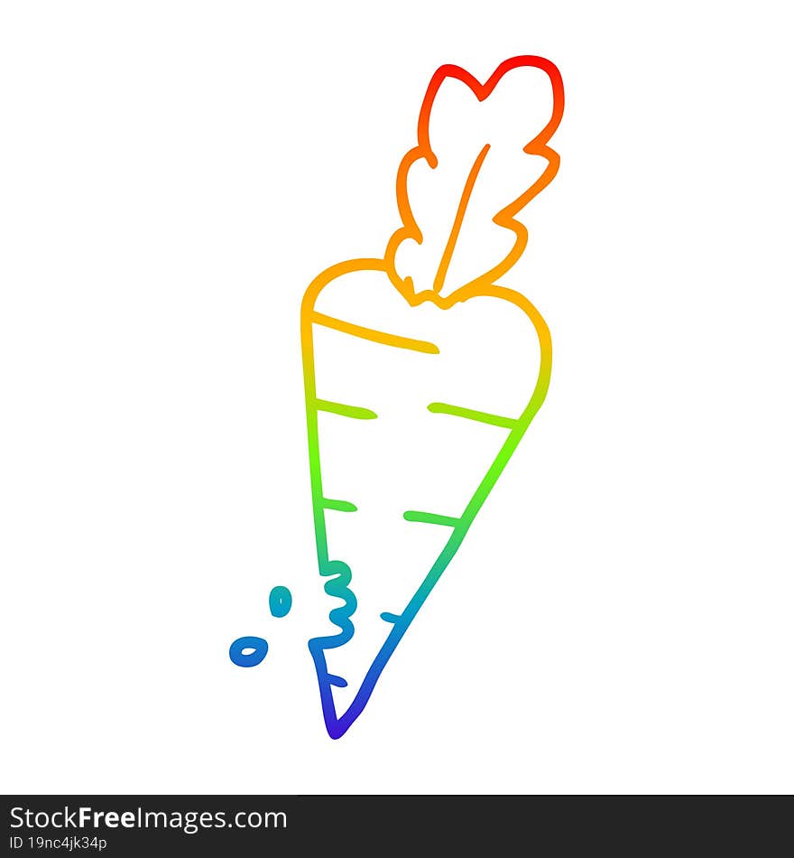 rainbow gradient line drawing cartoon carrot with bite marks