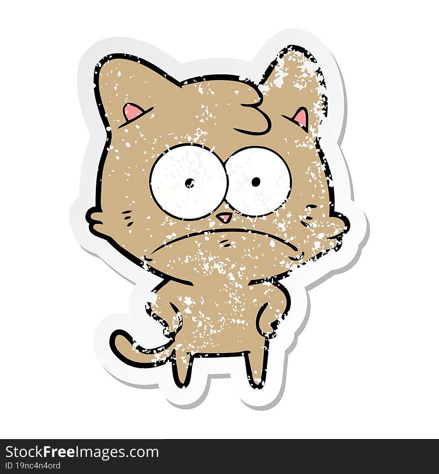 distressed sticker of a cartoon nervous cat