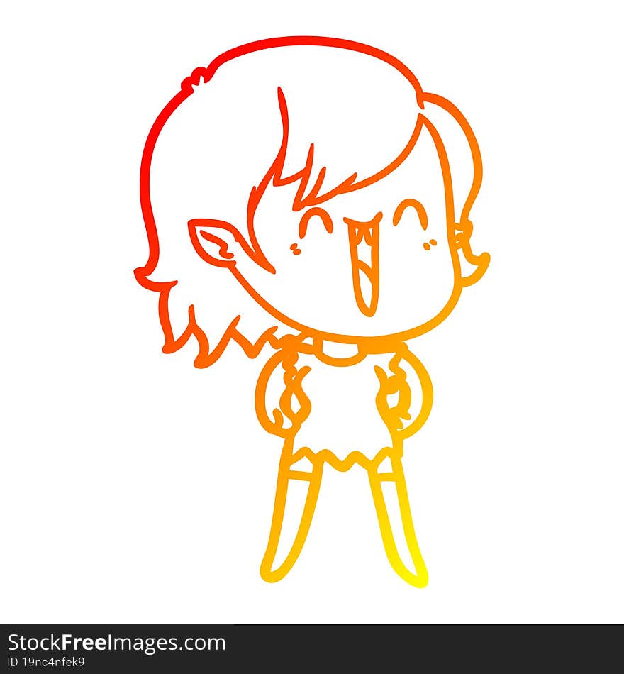 warm gradient line drawing cute cartoon happy vampire girl