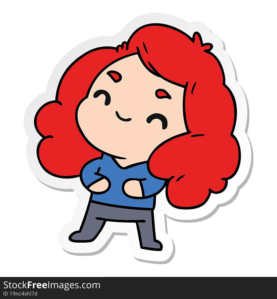 sticker cartoon illustration of a cute kawaii girl. sticker cartoon illustration of a cute kawaii girl