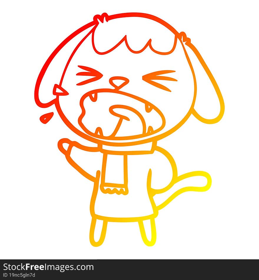 Warm Gradient Line Drawing Cute Cartoon Dog