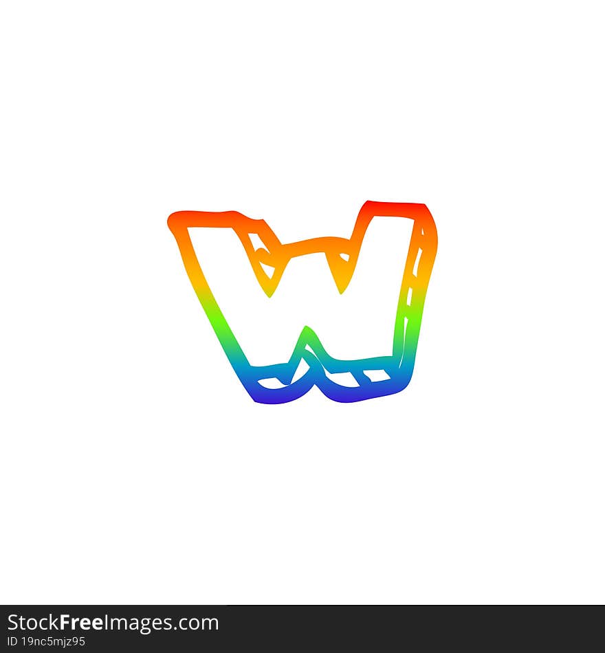 Rainbow Gradient Line Drawing Cartoon Letter W