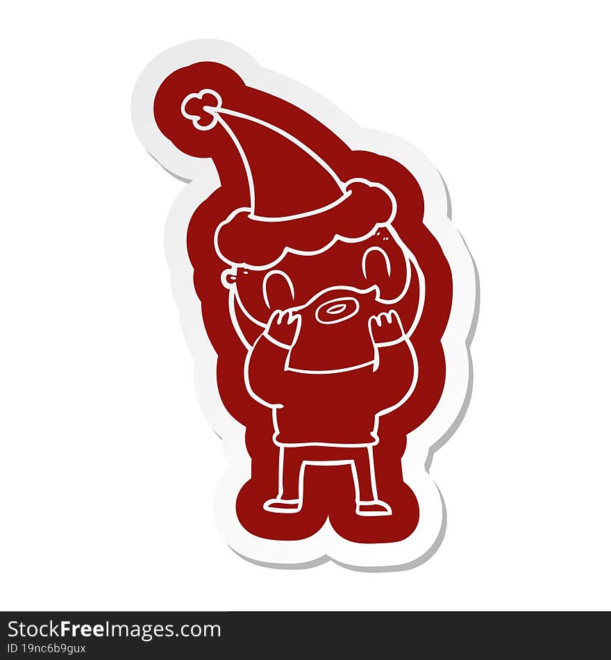 quirky cartoon  sticker of a bearded man wearing santa hat