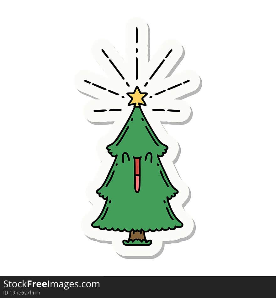 Sticker Of Tattoo Style Christmas Tree With Star