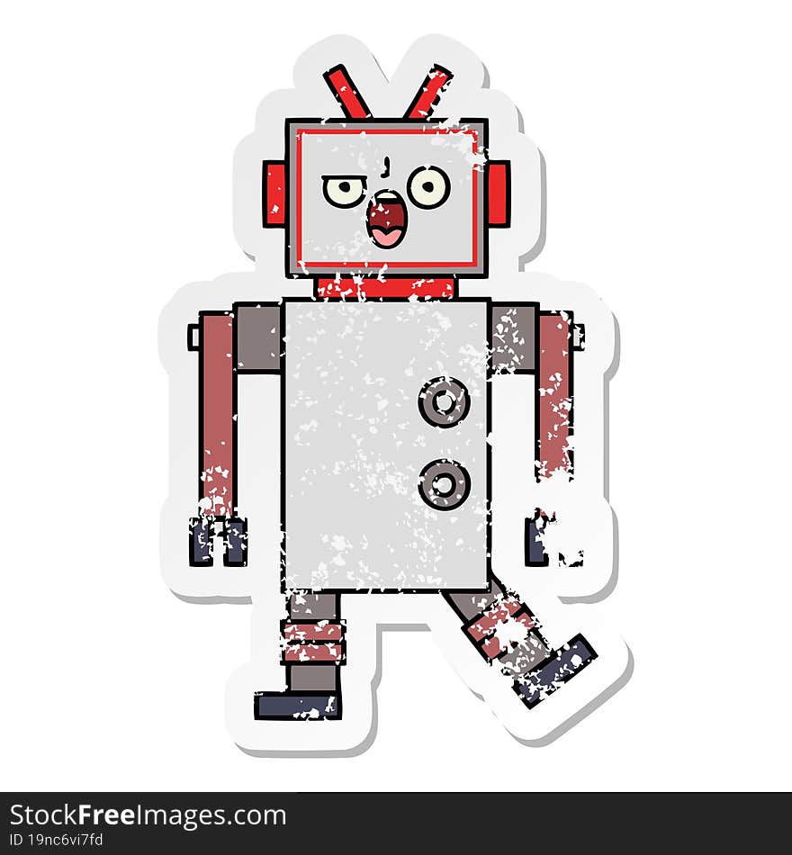 distressed sticker of a cute cartoon robot