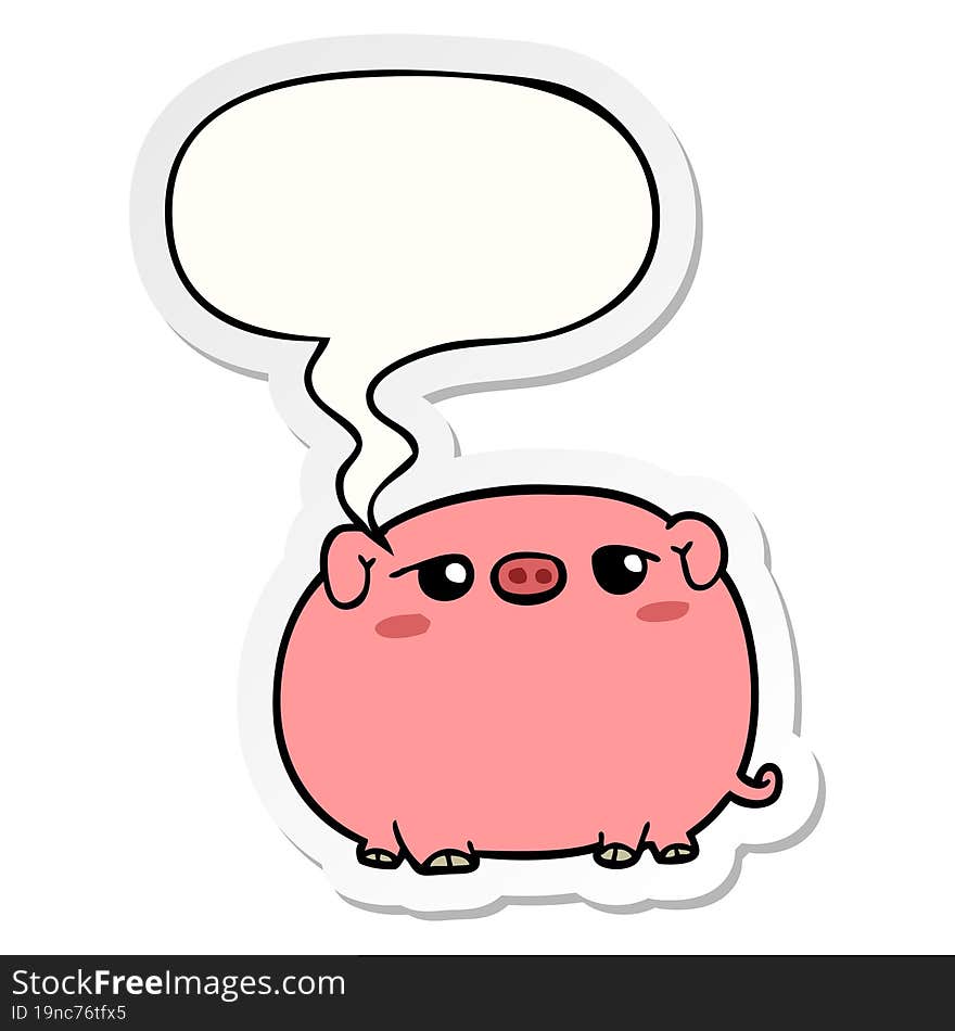 cute cartoon pig with speech bubble sticker. cute cartoon pig with speech bubble sticker