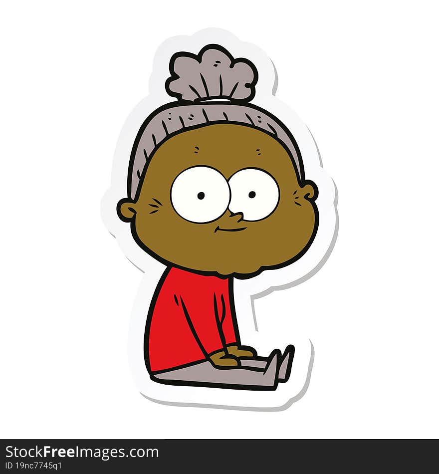 sticker of a cartoon happy old woman