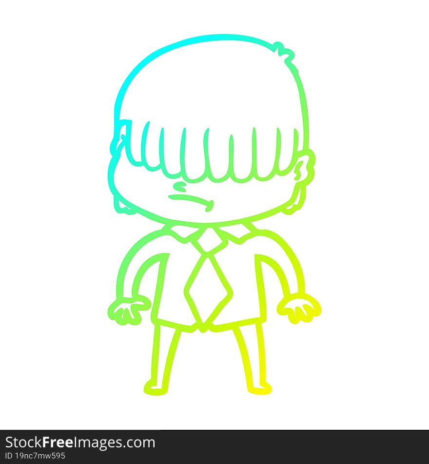 cold gradient line drawing cartoon boy with untidy hair