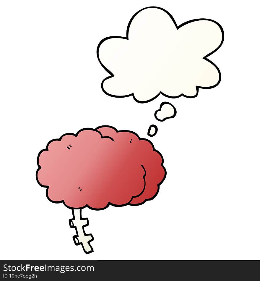 Cartoon Brain And Thought Bubble In Smooth Gradient Style