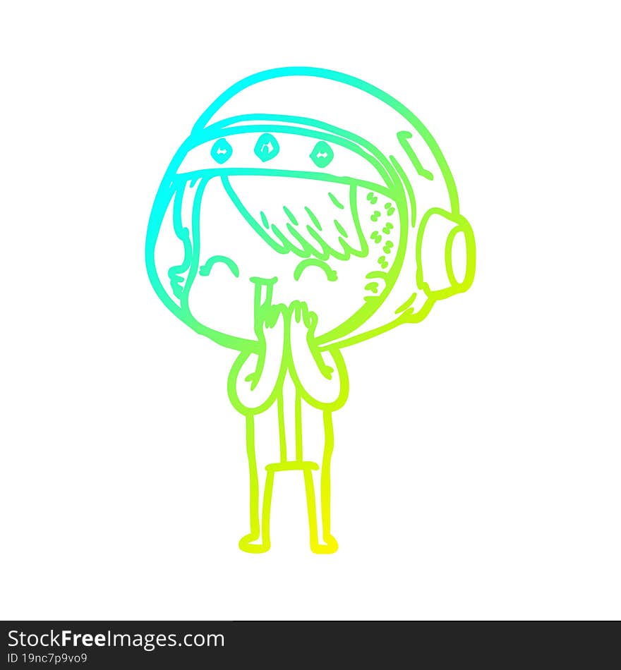 cold gradient line drawing giggling cartoon space girl