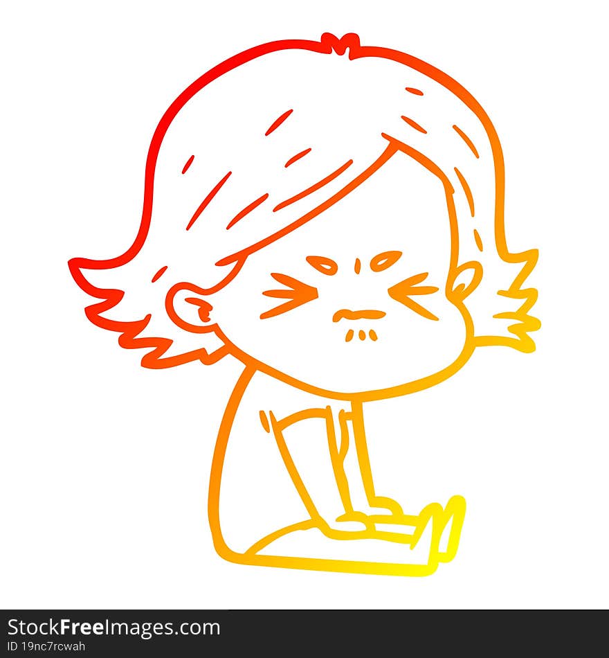 warm gradient line drawing of a cartoon angry girl