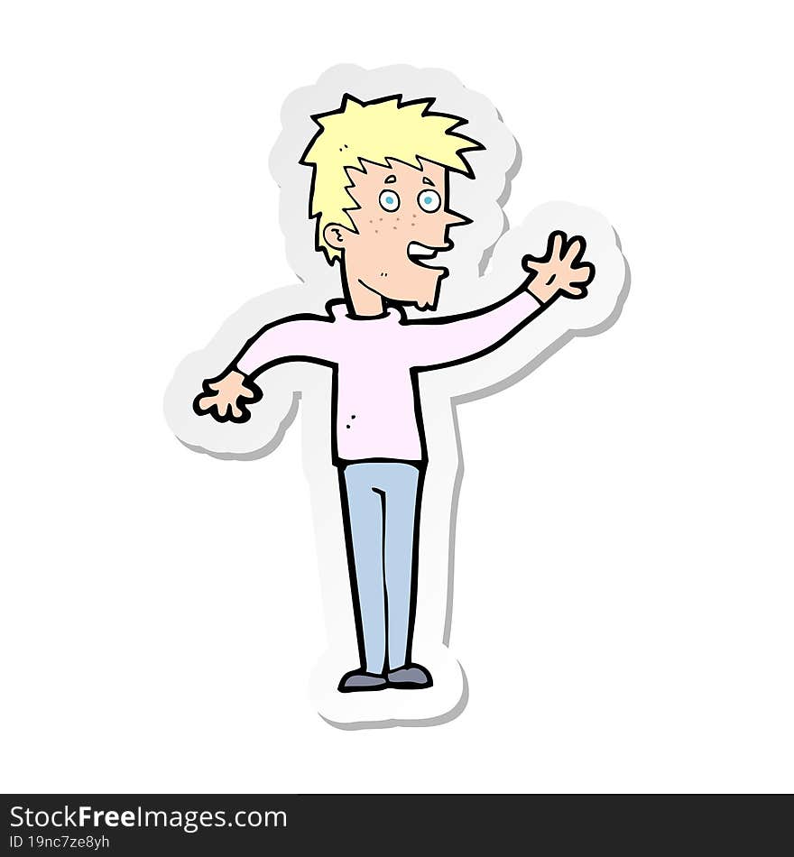 sticker of a cartoon happy boy waving