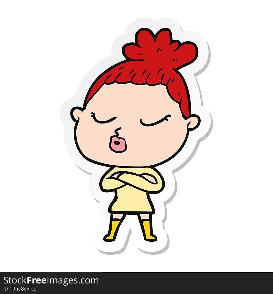 Sticker Of A Cartoon Calm Woman