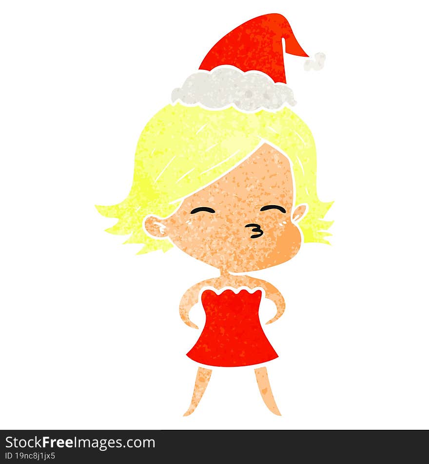 retro cartoon of a woman wearing santa hat