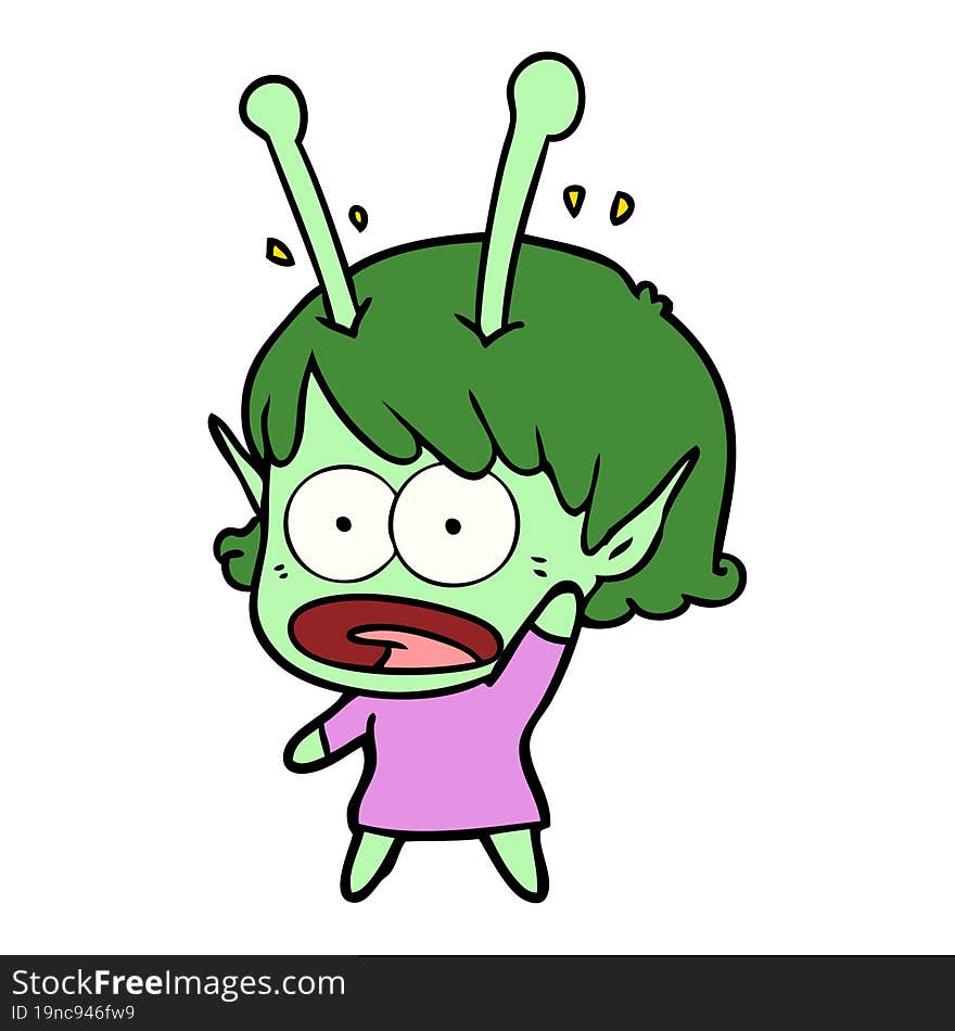 cartoon shocked alien girl. cartoon shocked alien girl