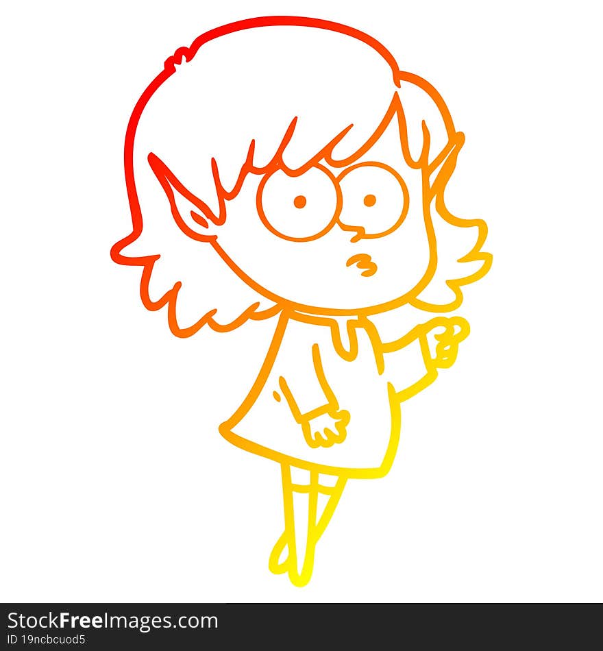 warm gradient line drawing cartoon elf girl pointing