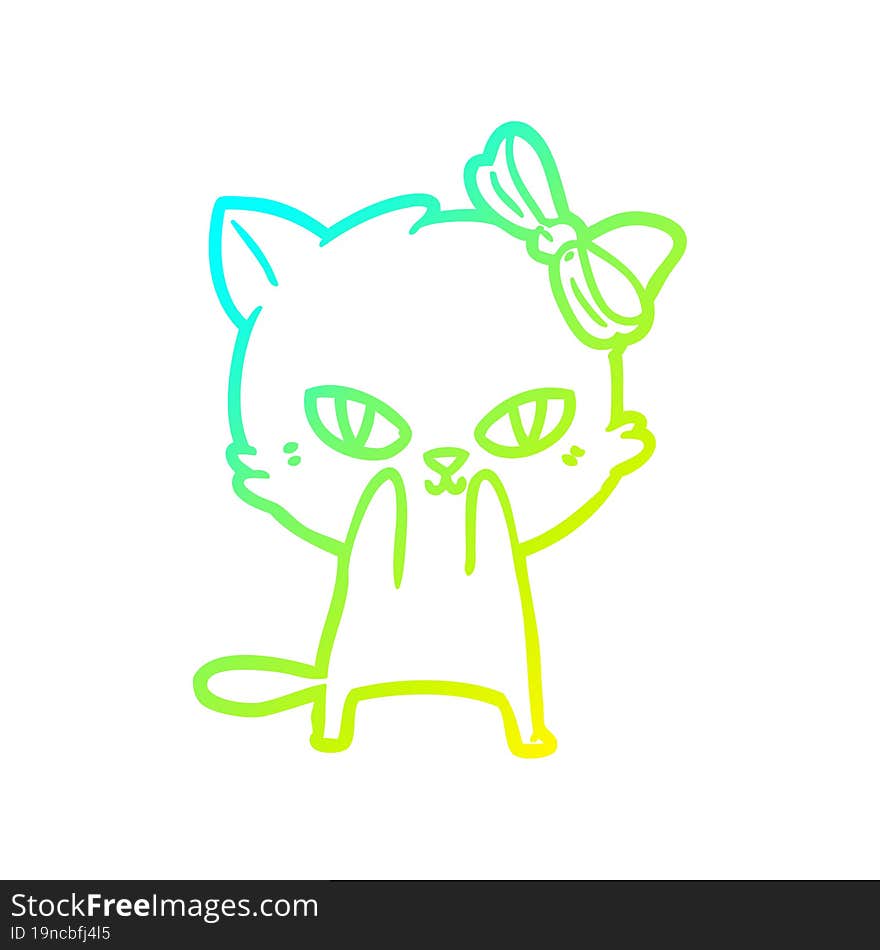 cold gradient line drawing of a cute cartoon cat