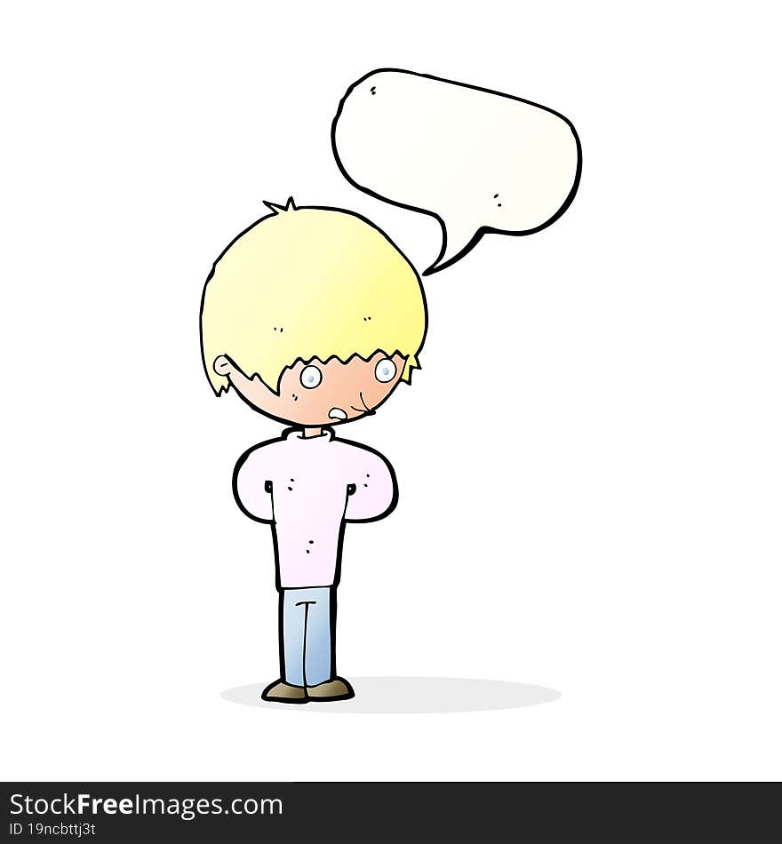 cartoon nervous boy with speech bubble