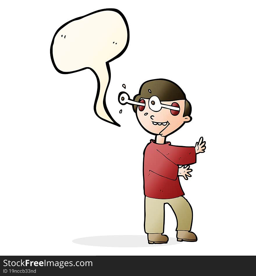 cartoon boy with popping out eyes with speech bubble