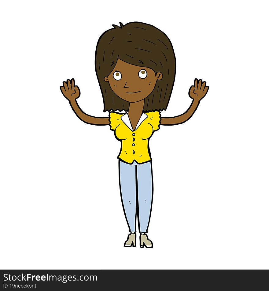 cartoon woman holding up hands