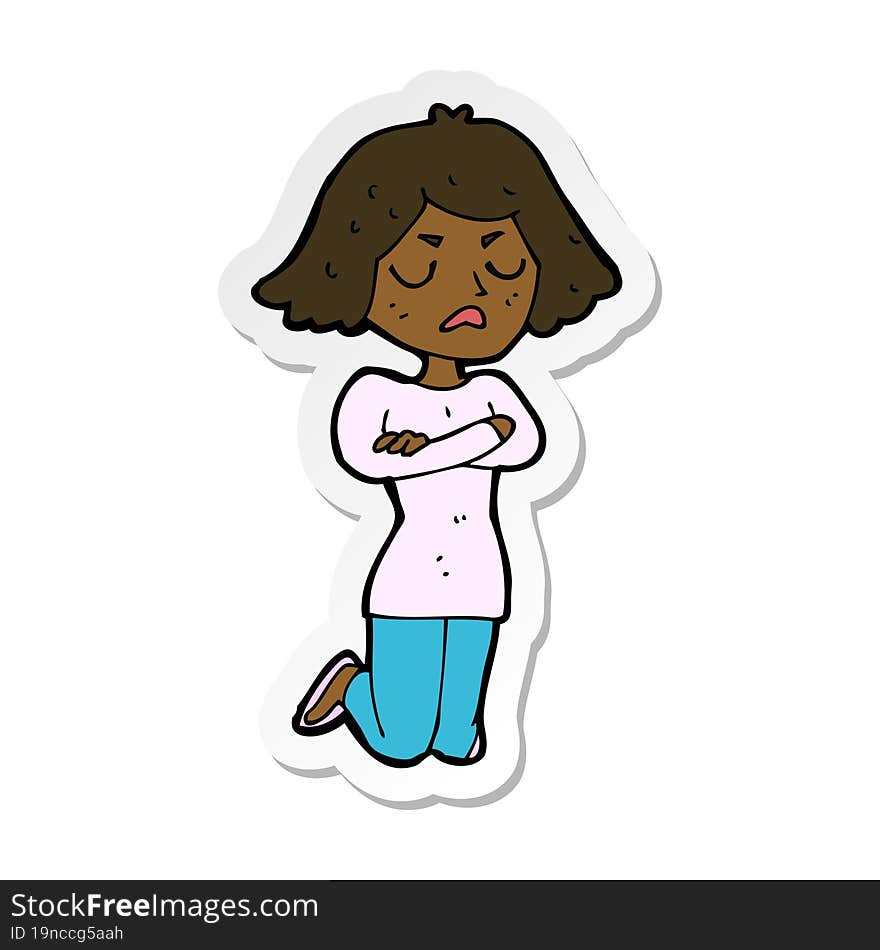 sticker of a cartoon annoyed woman