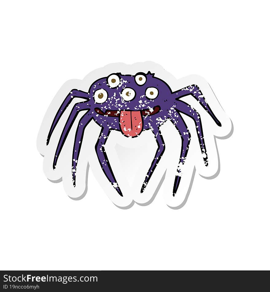 Retro Distressed Sticker Of A Cartoon Gross Halloween Spider