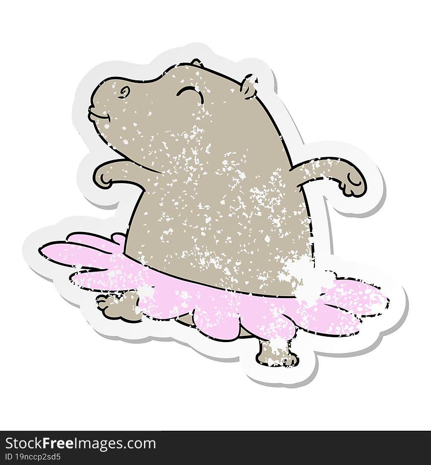 distressed sticker of a cartoon hippo ballerina