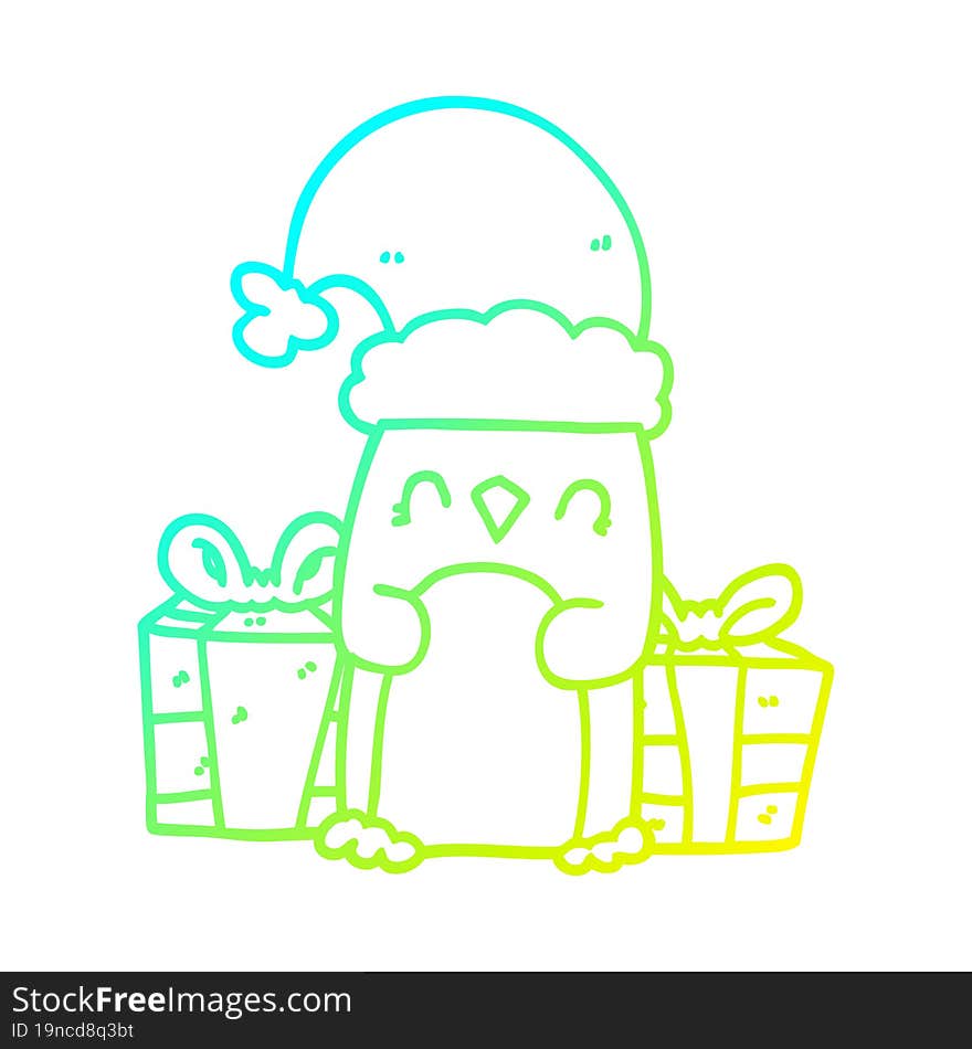 Cold Gradient Line Drawing Cute Christmas Penguin