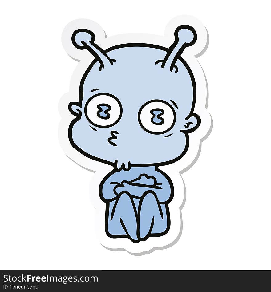 sticker of a cartoon weird bald spaceman